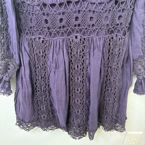 johnny was purple dress Johnny Was Shuri Easy Tiered Floral Embroidered Purple Dress size medium